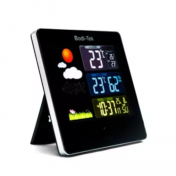 Bodi-Tek BT-HGWS-EU/1,2 Estação meteorológica digital com sensor exterior sem fios, ecrã LCD, previsão do tempo, fase da lua, alarme, retroiluminação