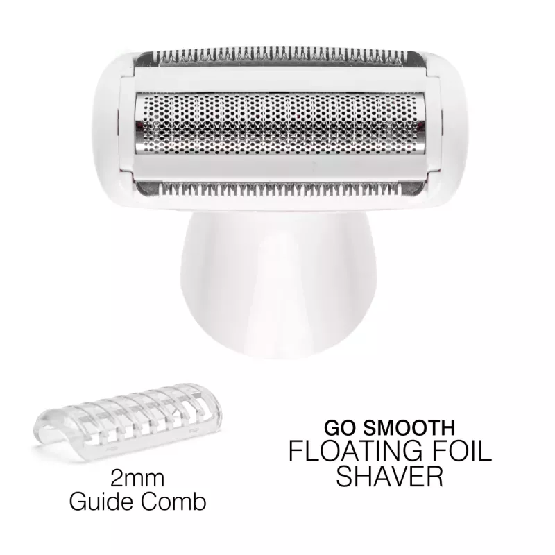Rio SHTR-EU/1.3 Go Smooth Máquina de barbear e aparador de biquíni 4 em 1 para mulher, branco