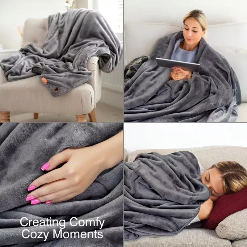 Bodi-Tek BT-BLHT-EU/1.0 COZY manta elétrica Snuggle Blanket Heated Throw 130 x 160 cm, cinzento