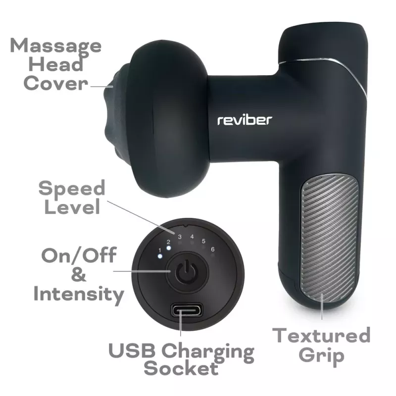Reviber RV-MABS-EU/1,0 massajador muscular Shiatsu com calor infravermelho, 8 nós, 3 velocidades, preto