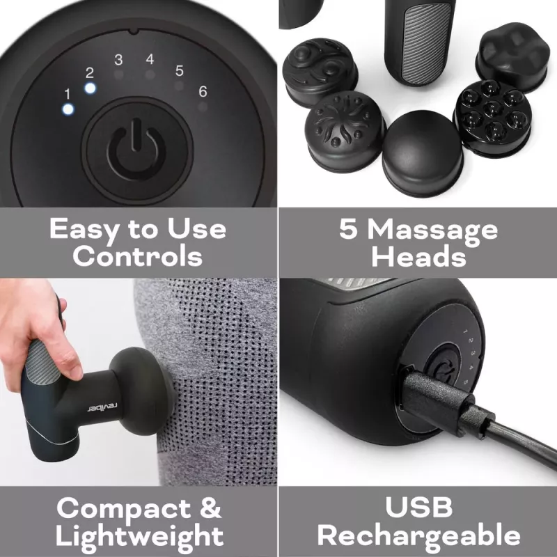 Reviber RV-MABS-EU/1,0 massajador muscular Shiatsu com calor infravermelho, 8 nós, 3 velocidades, preto