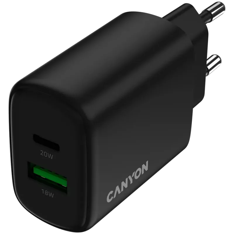 CANYON OnCharge 200 Carregador de parede 20W 1xPD 1xQC EU preto