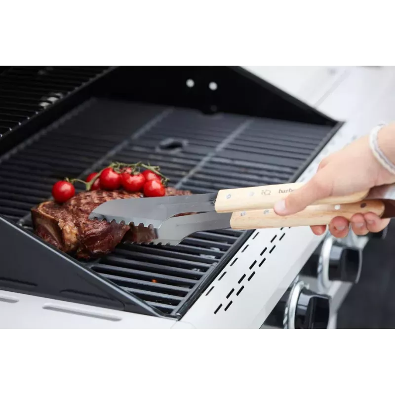 Pinça Barbecook Luxury FSC, 40 cm, aço inoxidável e madeira