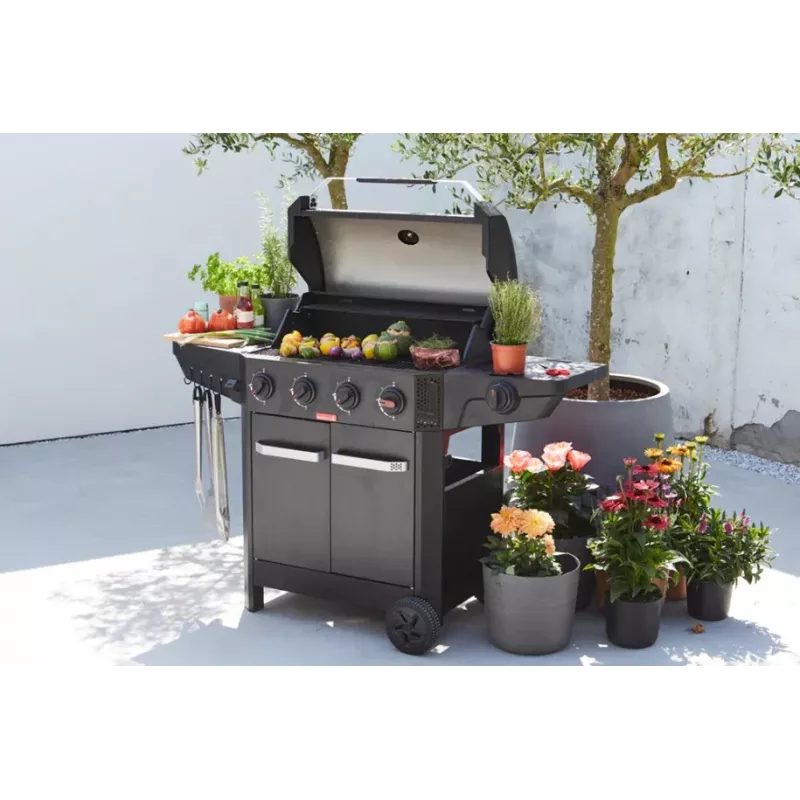 Grelhador a gás Barbecook Luca 412 com armário inferior e queimador lateral, 145,4 x 60,3 x 112,3 cm, preto