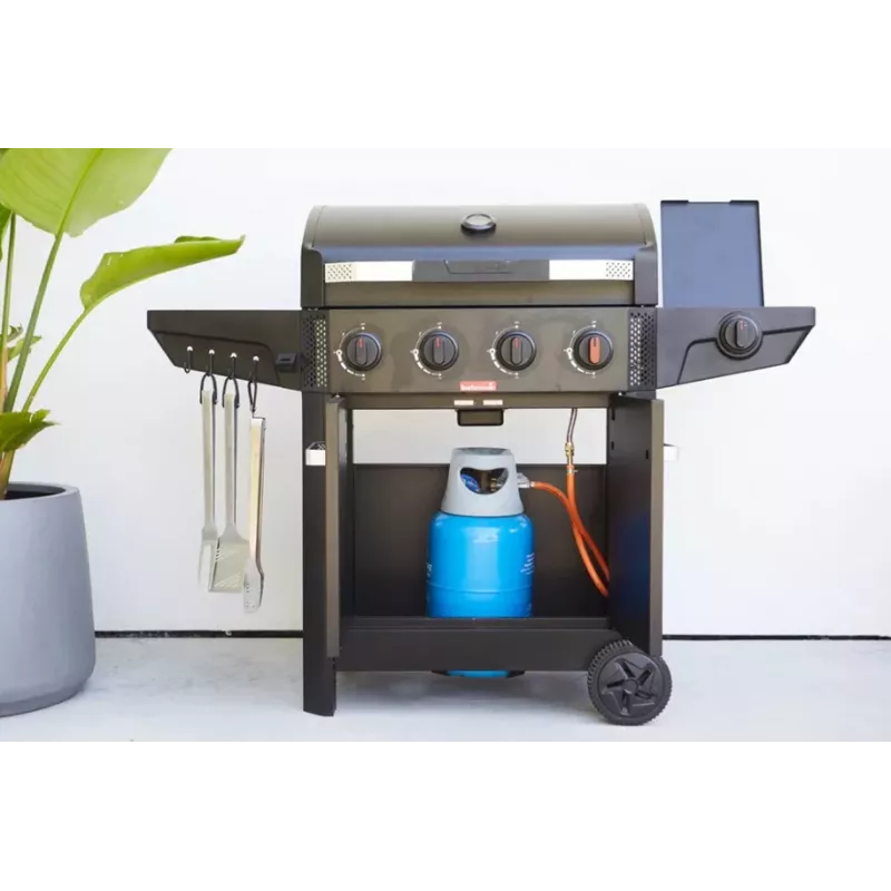 Grelhador a gás Barbecook Luca 412 com armário inferior e queimador lateral, 145,4 x 60,3 x 112,3 cm, preto