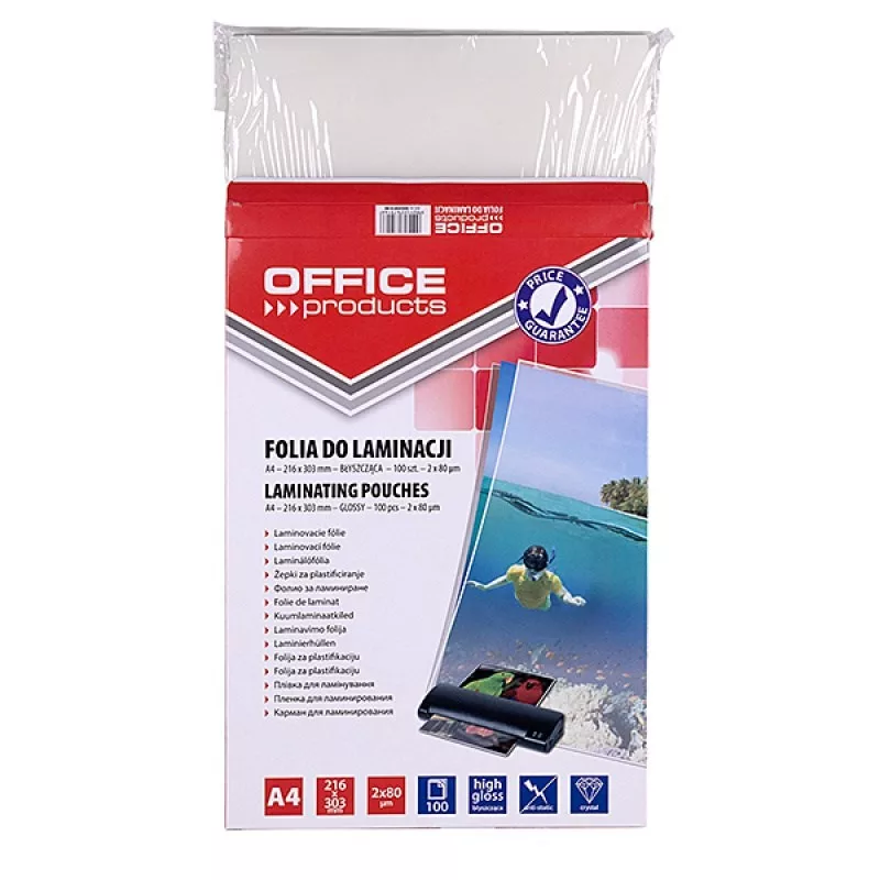 PBS CONNECT OFFICE PRODUCTS Película de plastificação A4 2x80 mícron brilhante 100 folhas transparente