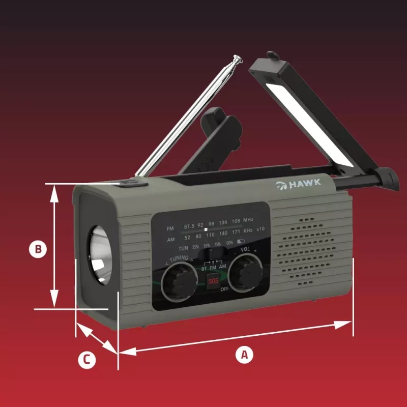 Rádio solar com dínamo e lanterna Hawk HWRDI410GN