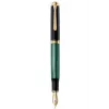 Pelikan Souverän M1000 Caneta de tinta permanente, preto, guarnições douradas, janela de tinta verde, pena larga, êmbolo integrado, ambidestra, Alemanha
