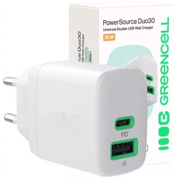 Green Cell PowerSource Duo30 30W USB-C & USB-A Carregador branco