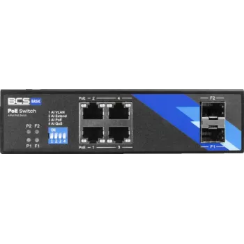 BCS BCS-B-ISP04G-2SFP Switch Ethernet Industrial Não Gerido, 4 Portas Gigabit RJ45 + 2 SFP, Calha DIN, IP40
