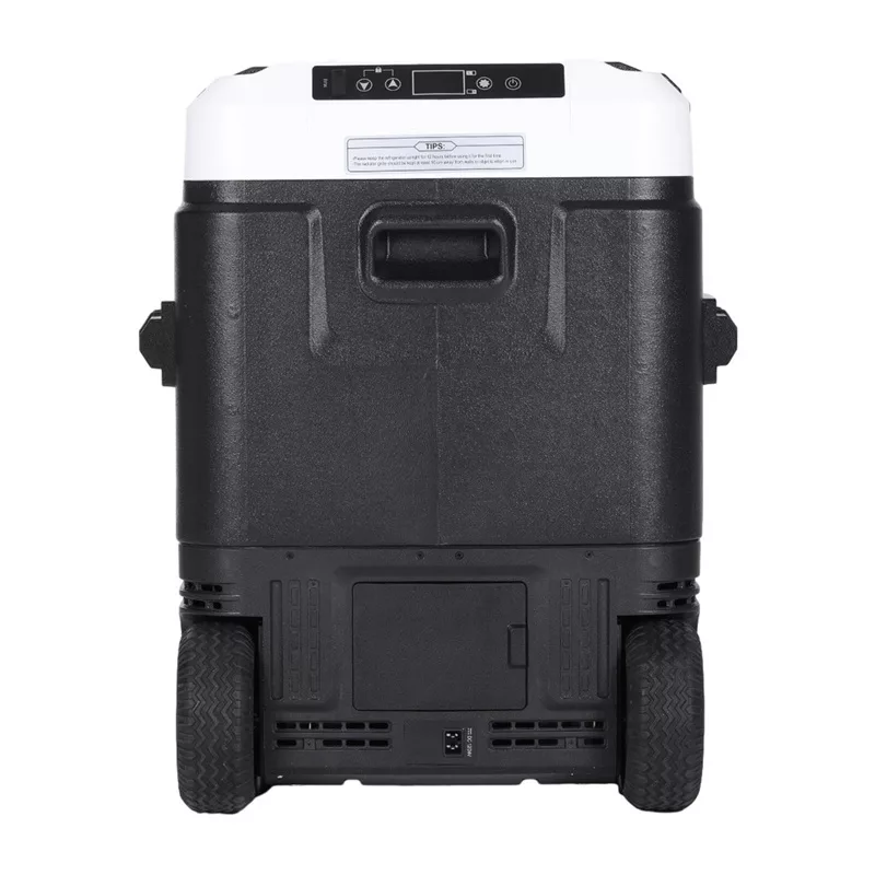 HCALORY P50M+ geleira de automóvel com Bluetooth, 50L, -20°C a +20°C, DC 12/24V e AC 100-240V, 60W, R134a, ecrã LCD, controlo por app, proteção da bateria, rodas, puxador telescópico, luz LED, porta USB, CE/RoHS/FCC