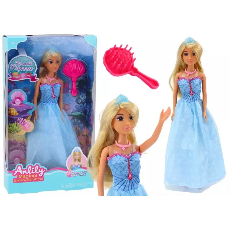 LEAN TOYS boneca Anlily princesa sereia vestido azul escova