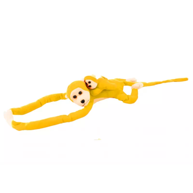 LEAN TOYS Macaco de peluche mascote com bebé amarelo 90 cm