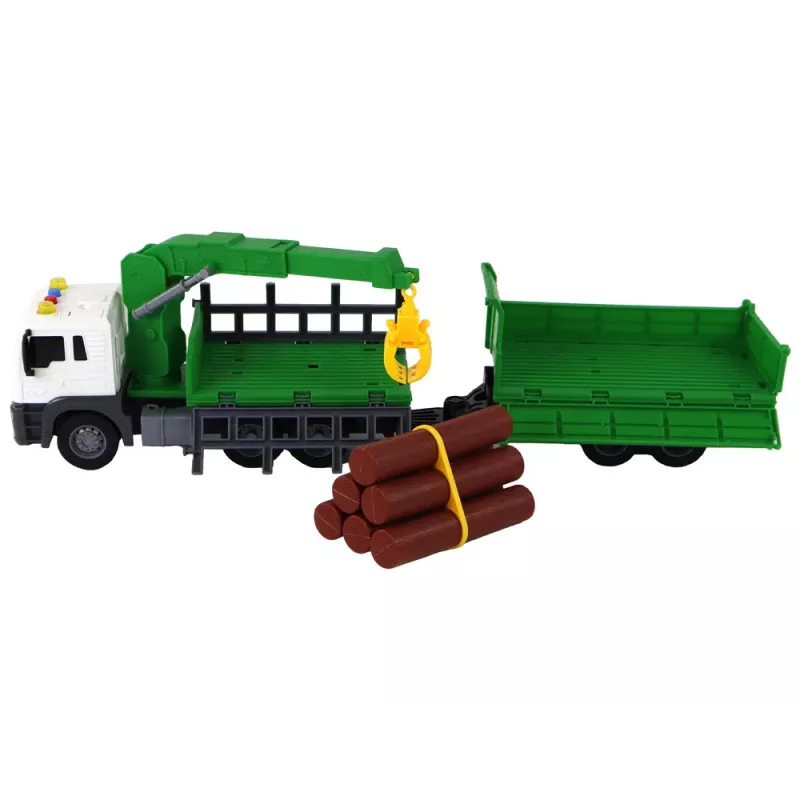 LEAN TOYS Camião com grua tração por fricção sons verde madeira 1:16