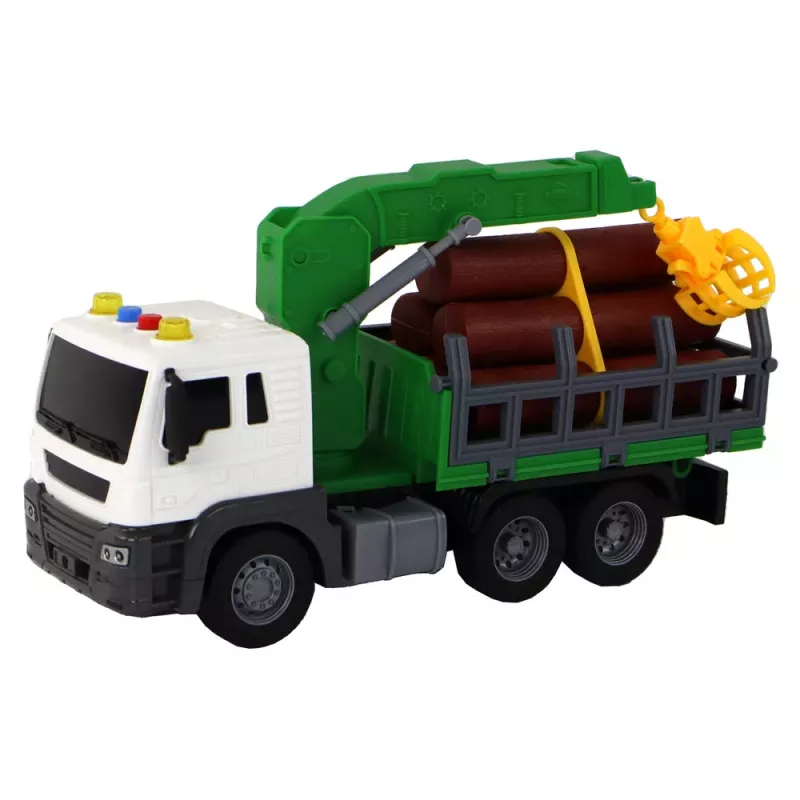LEAN TOYS Camião com grua tração por fricção sons verde madeira 1:16