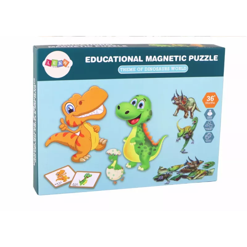 LEAN TOYS Conjunto de puzzle magnético educativo com dinossauros