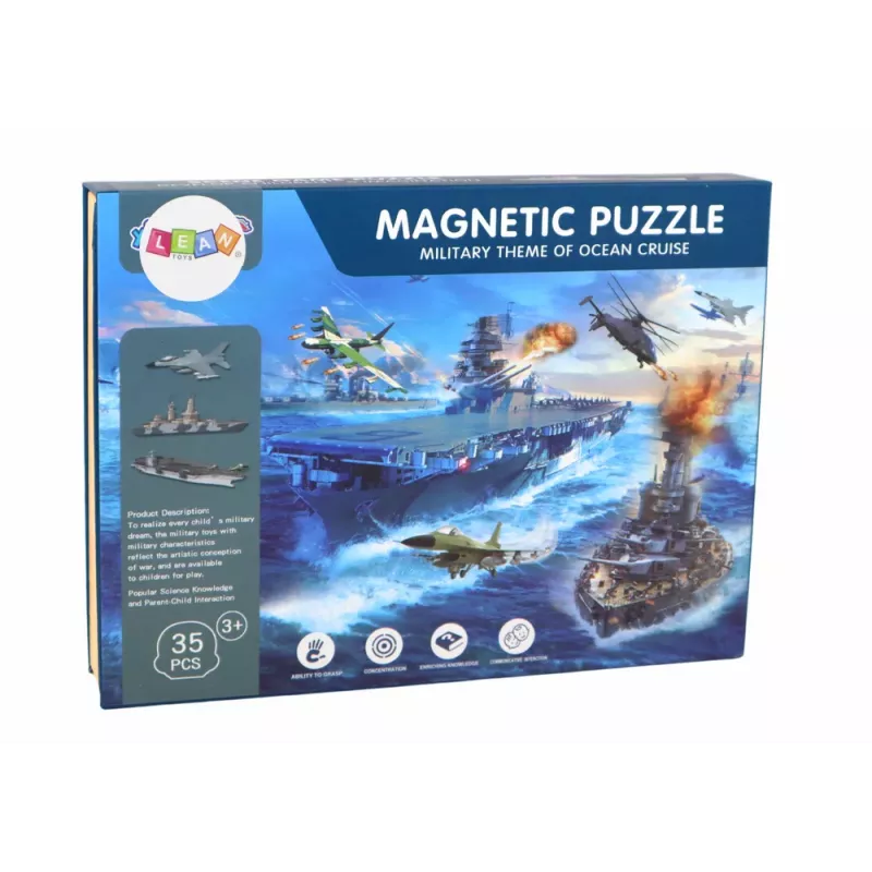 LEAN TOYS Conjunto de puzzle magnético educativo - motivo navio militar, 30 peças, madeira, a partir dos 3 anos