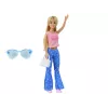 LEAN TOYS Boneca infantil Anlily com cabelo loiro comprido, mala de mão, óculos, blusa rosa