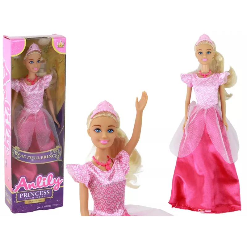 LEAN TOYS Boneca infantil Anlily princesa com cabelo loiro comprido, tiara e vestido rosa