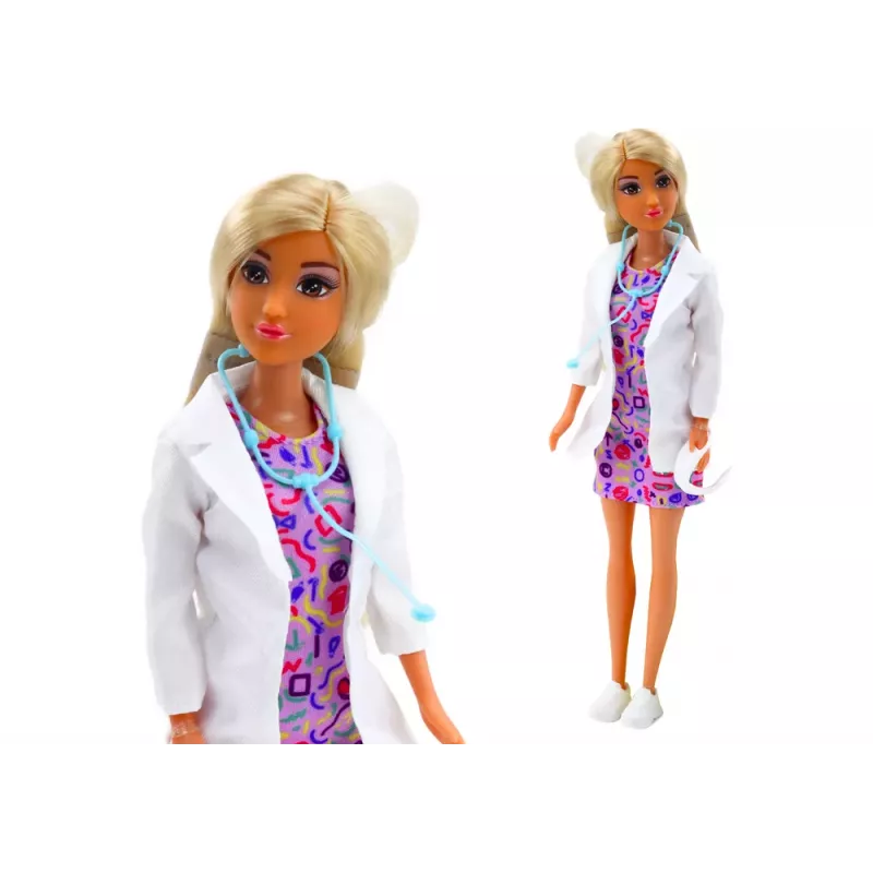 LEAN TOYS Conjunto de brincar boneca de moda Anlily 4 em 1 - médica, cabeleireira, cozinheira, cuidado de animais - mais de 50 peças