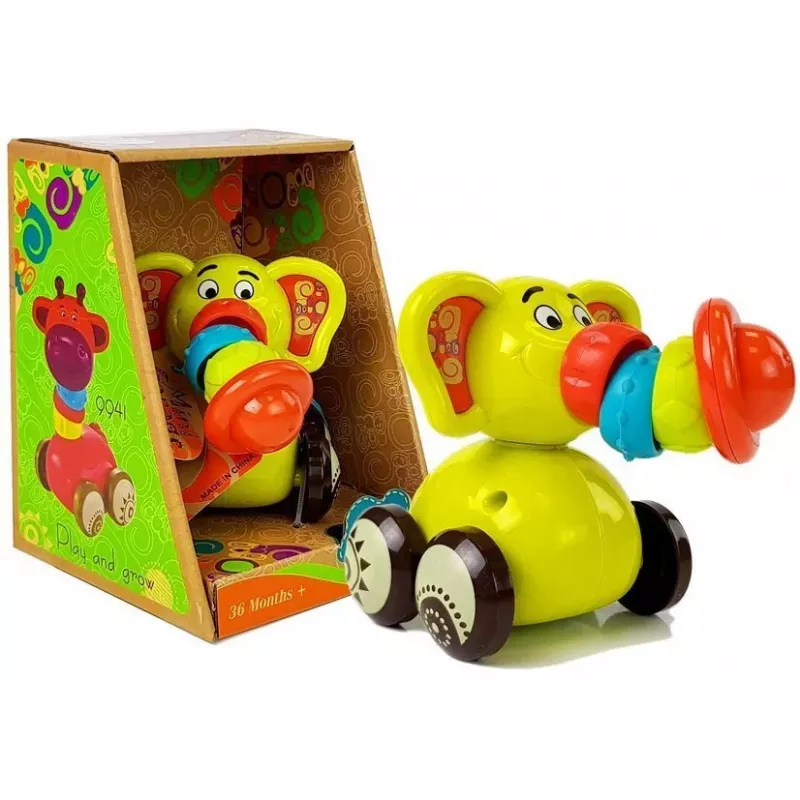LEAN TOYS Carro de brincar Elefante para bebés Tromba flexível