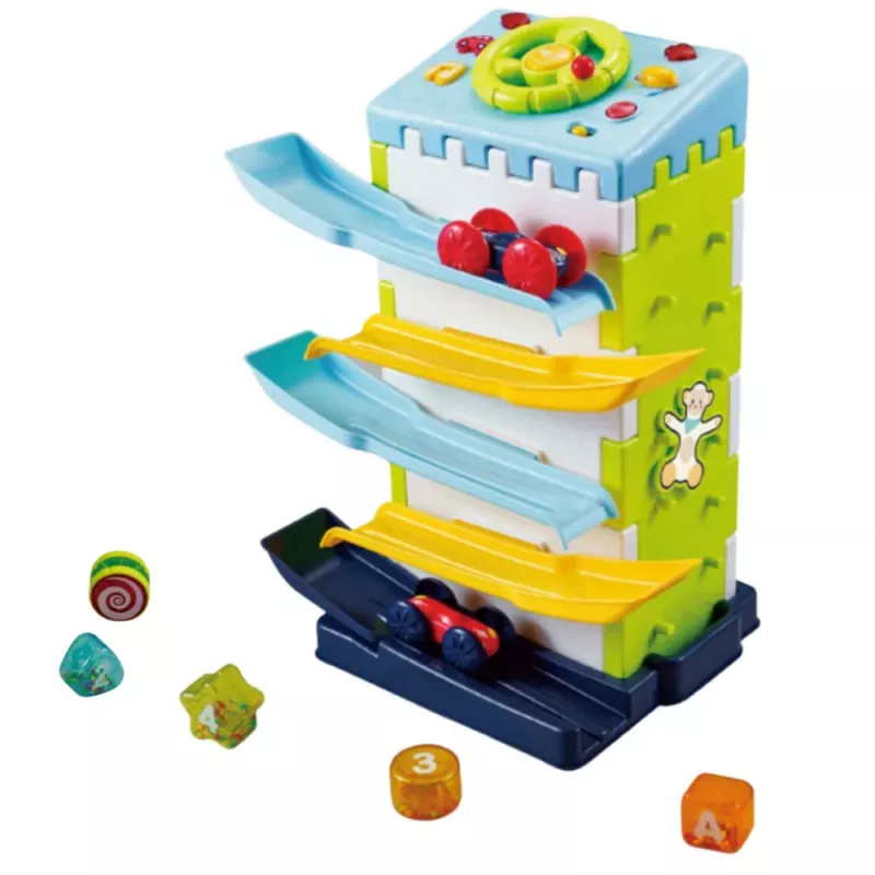 LEAN TOYS Bloco educativo deslizante com carros Classificador - Brinquedo interativo com luz e som