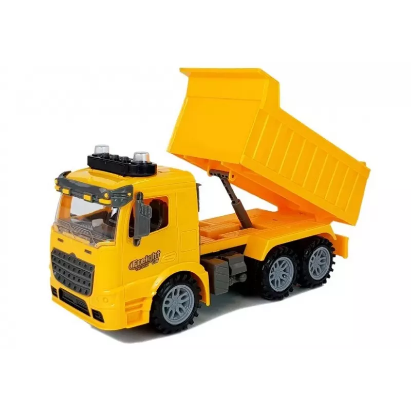 LEAN TOYS Conjunto basculante 1:14 Camião basculante RC com sinais de trânsito, luzes e radar - amarelo