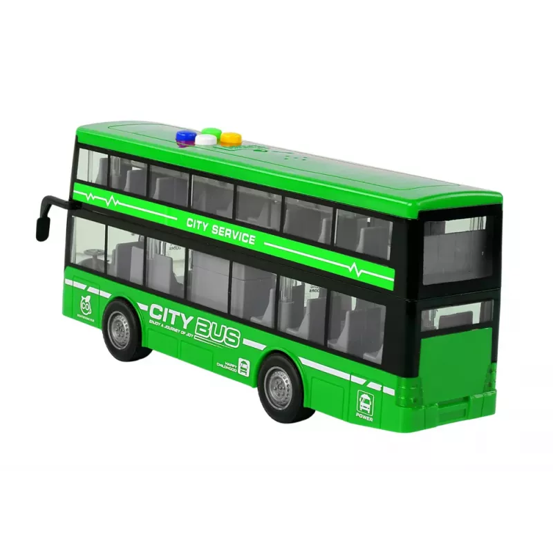 LEAN TOYS Autocarro de dois pisos a pilhas com luz e som, propulsão por fricção, verde