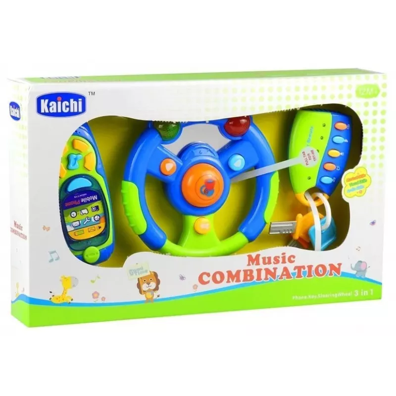 LEAN TOYS Conjunto de carro para bebé Chaves Volante Telemóvel Brinquedo interativo de aprendizagem