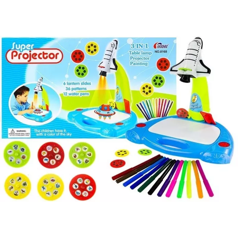 LEAN TOYS Avião de desenho com projetor Conjunto criativo para crianças com diapositivos de lanterna 36 motivos