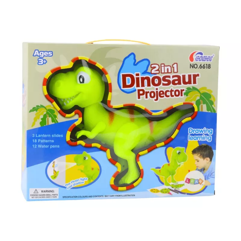 LEAN TOYS Projetor T-Rex dinossauro para desenhar e pintar 18 imagens marcadores 2 em 1