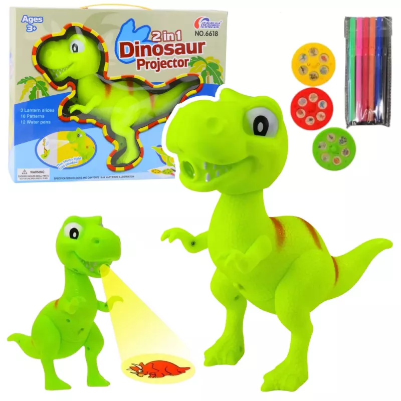 LEAN TOYS Projetor T-Rex dinossauro para desenhar e pintar 18 imagens marcadores 2 em 1