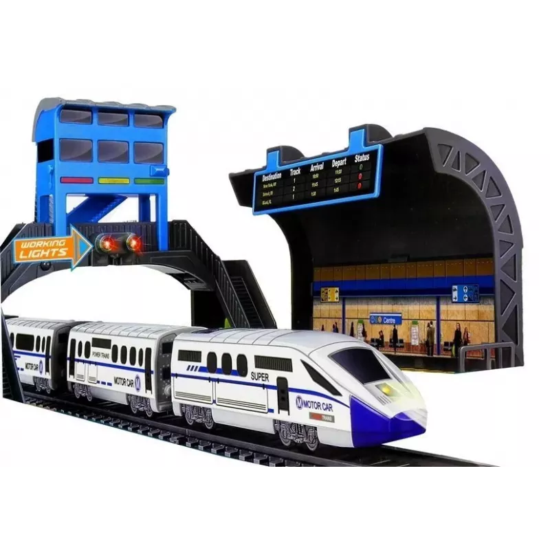 LEAN TOYS Comboio suburbano 244 cm Comboio elétrico a pilhas com estação ferroviária e carruagens