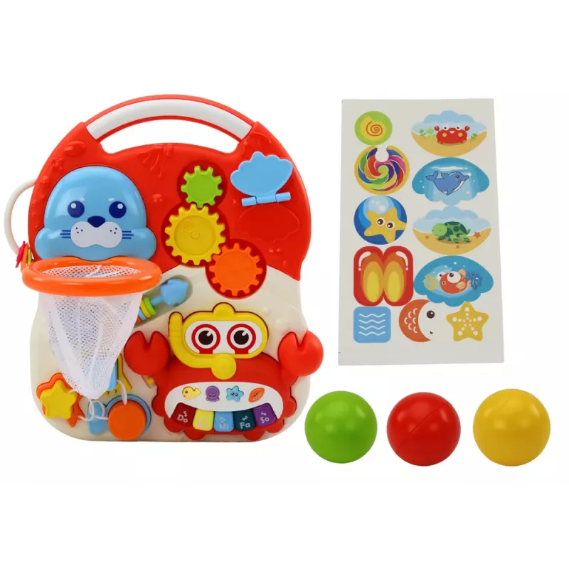 LEAN TOYS brinquedo de empurrar mesa de aprendizagem interativa 2em1 vermelha