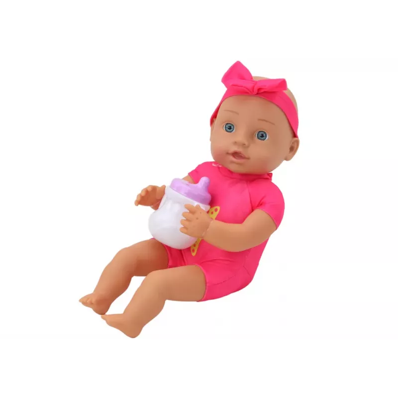 LEAN TOYS Boneca Bebé com Roupa Rosa, Faixa de Cabelo e Acessórios de Alimentação