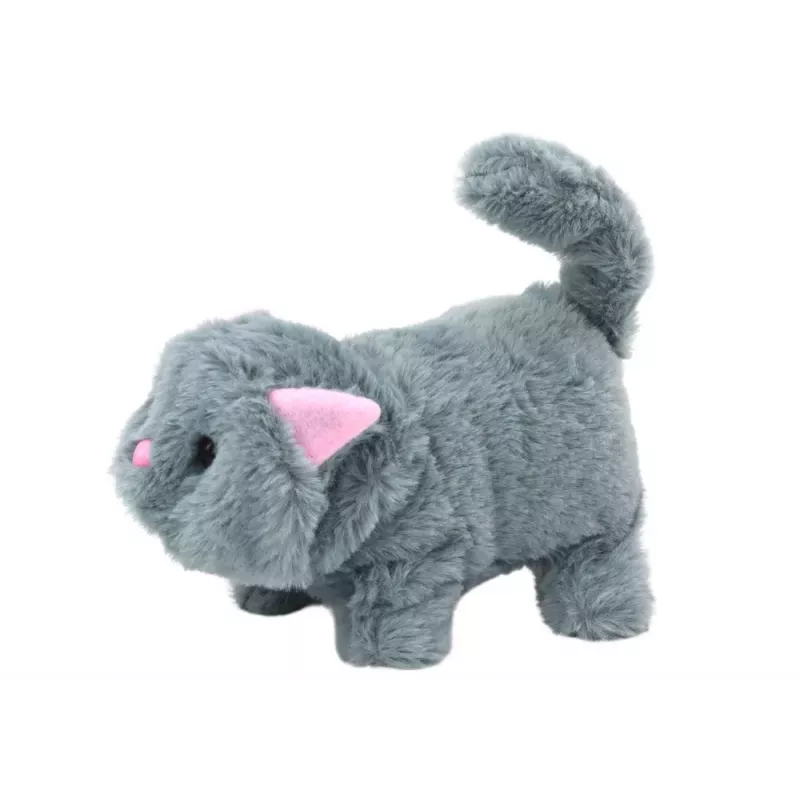 LEAN TOYS Brinquedo de Peluche Animal Interativo Gatinho Anda e Mia Cinzento