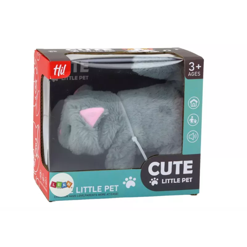 LEAN TOYS Brinquedo de Peluche Animal Interativo Gatinho Anda e Mia Cinzento