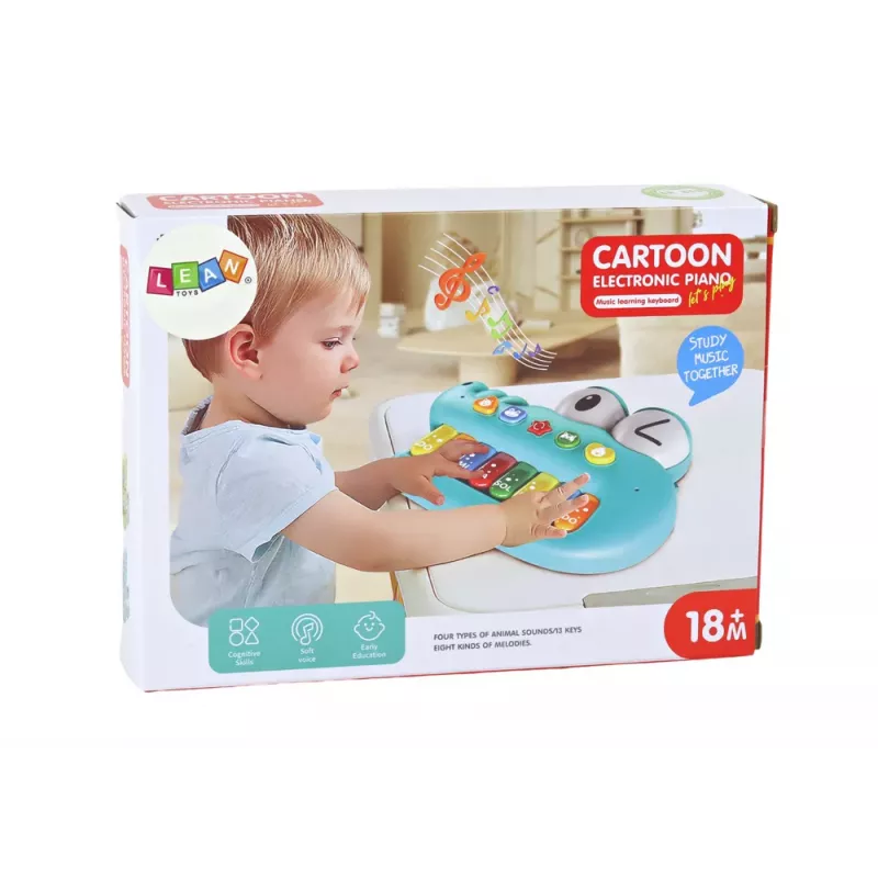 LEAN TOYS Piano Órgão Musical Educativo, Crocodilo Verde, Efeitos de Luz e Som