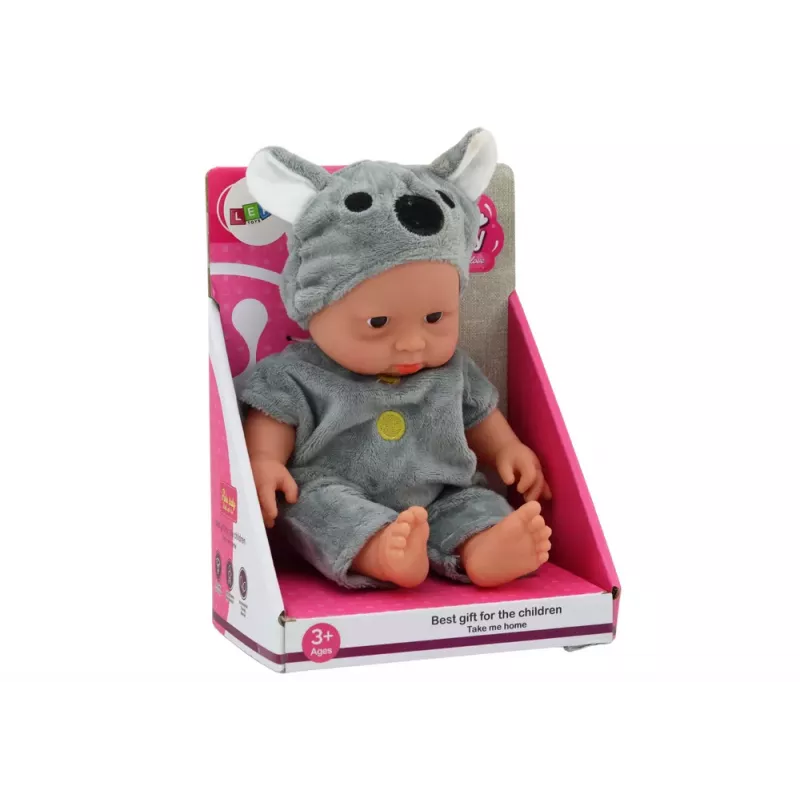 LEAN TOYS Boneca Bebé Pequena, Roupa Cinzenta, Chapéu Koala
