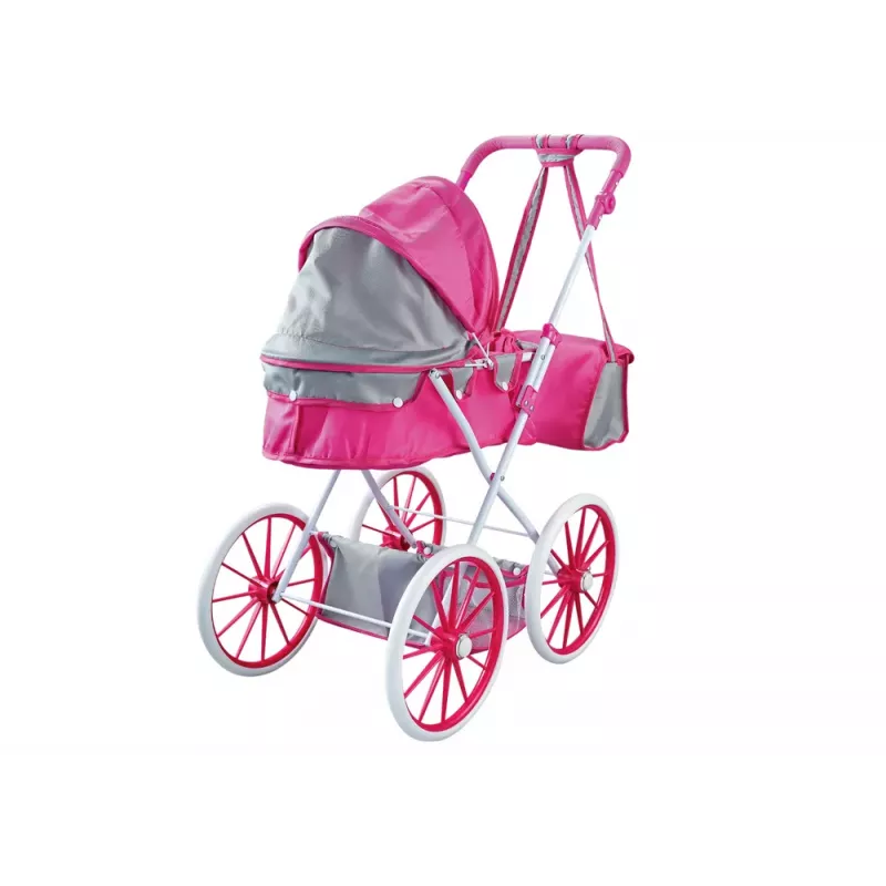 LEAN TOYS Carrinho de Bonecas de Metal com Bolsa Rodas Grandes Rosa