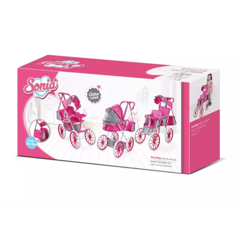 LEAN TOYS Carrinho de Bonecas de Metal com Bolsa Rodas Grandes Rosa