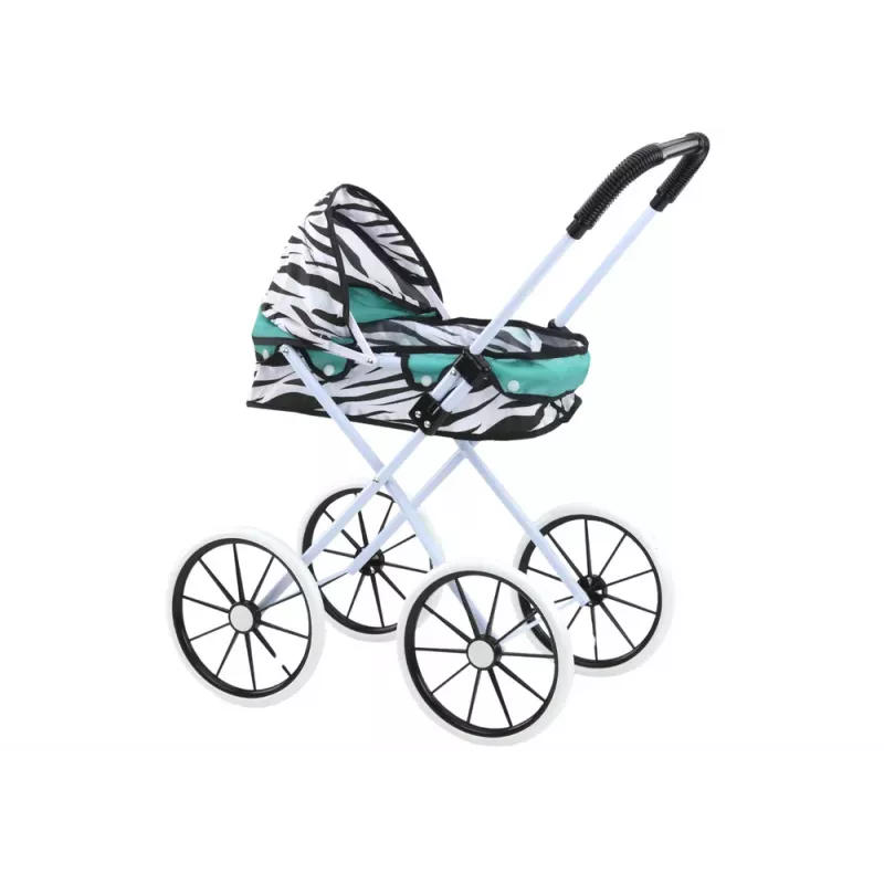 LEAN TOYS Carrinho de Bonecas Rodas Grandes Dobrável Zebra Turquesa