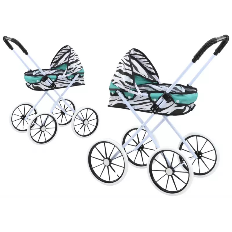 LEAN TOYS Carrinho de Bonecas Rodas Grandes Dobrável Zebra Turquesa