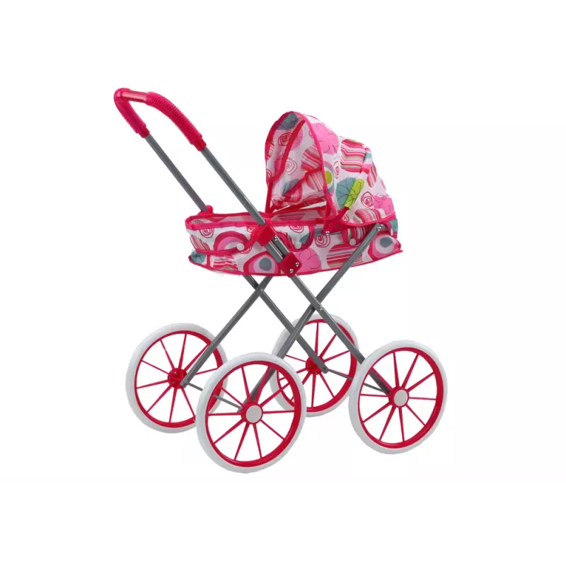 LEAN TOYS Carrinho de Bonecas Rodas Grandes Dobrável Rosa Padrão