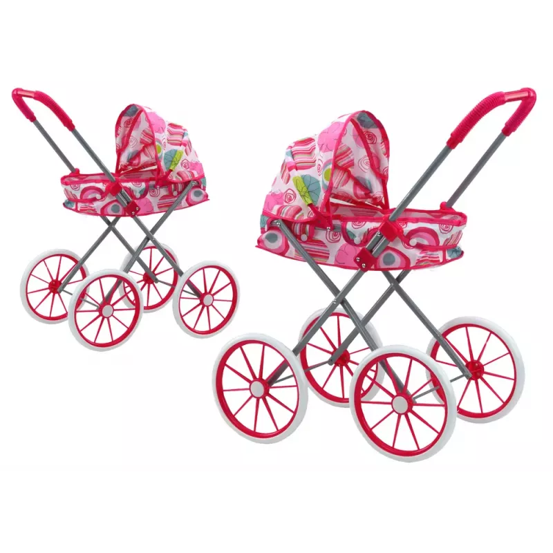 LEAN TOYS Carrinho de Bonecas Rodas Grandes Dobrável Rosa Padrão