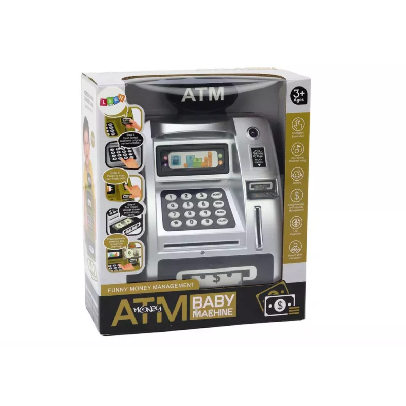 LEAN TOYS Mealheiro ATM para Crianças para Aprender a Poupar Prateado Preto