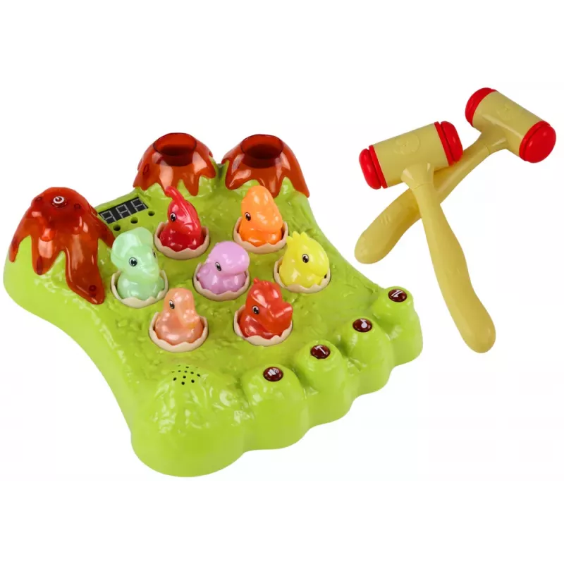 LEAN TOYS Jogo Wack-A-Mole Dinossauro Tabuleiro Dois Martelos Verde Luzes Sons