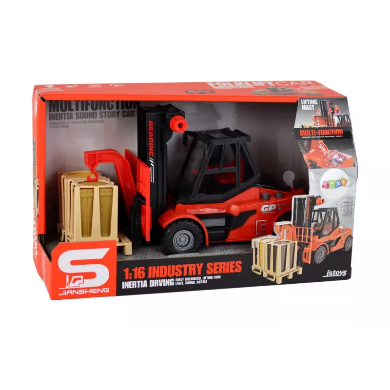 LEAN TOYS Empilhadora Vermelha 1:16 Garfos Móveis Sons Luzes