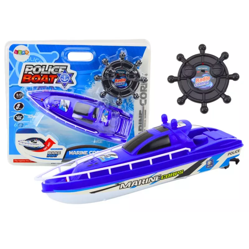 LEAN TOYS Barco de Polícia RC com Controlo Remoto Azul 27MHz