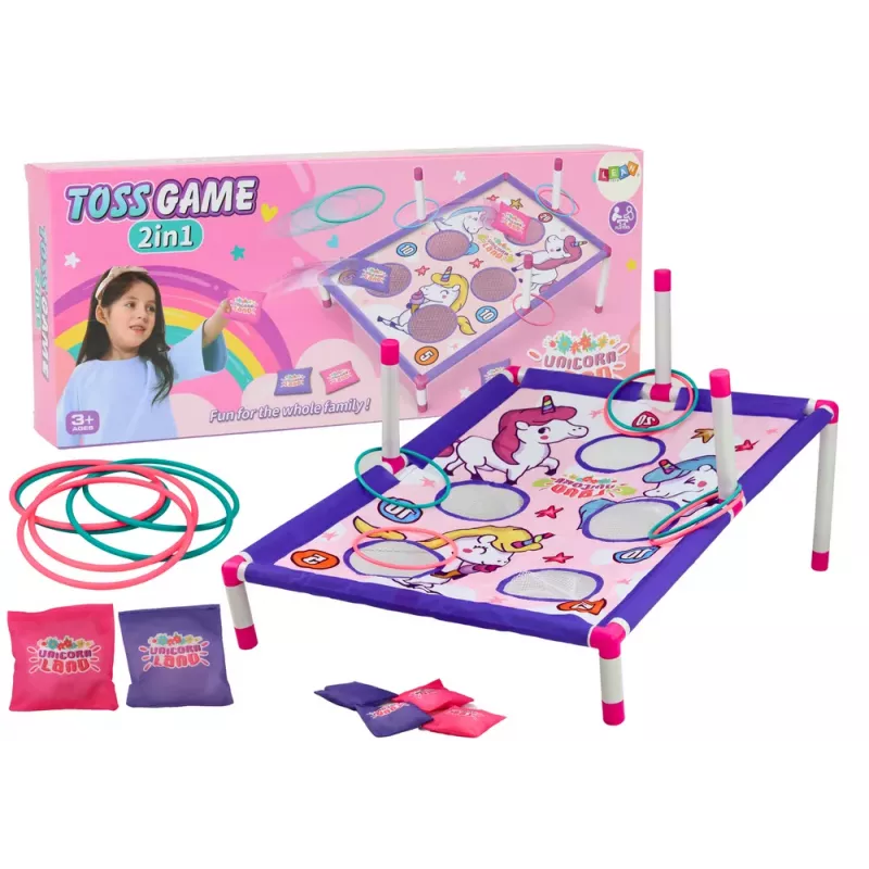 LEAN TOYS Jogo de Arcada Lançamento de Argolas e Saco 2em1 Tabuleiro Unicórnio